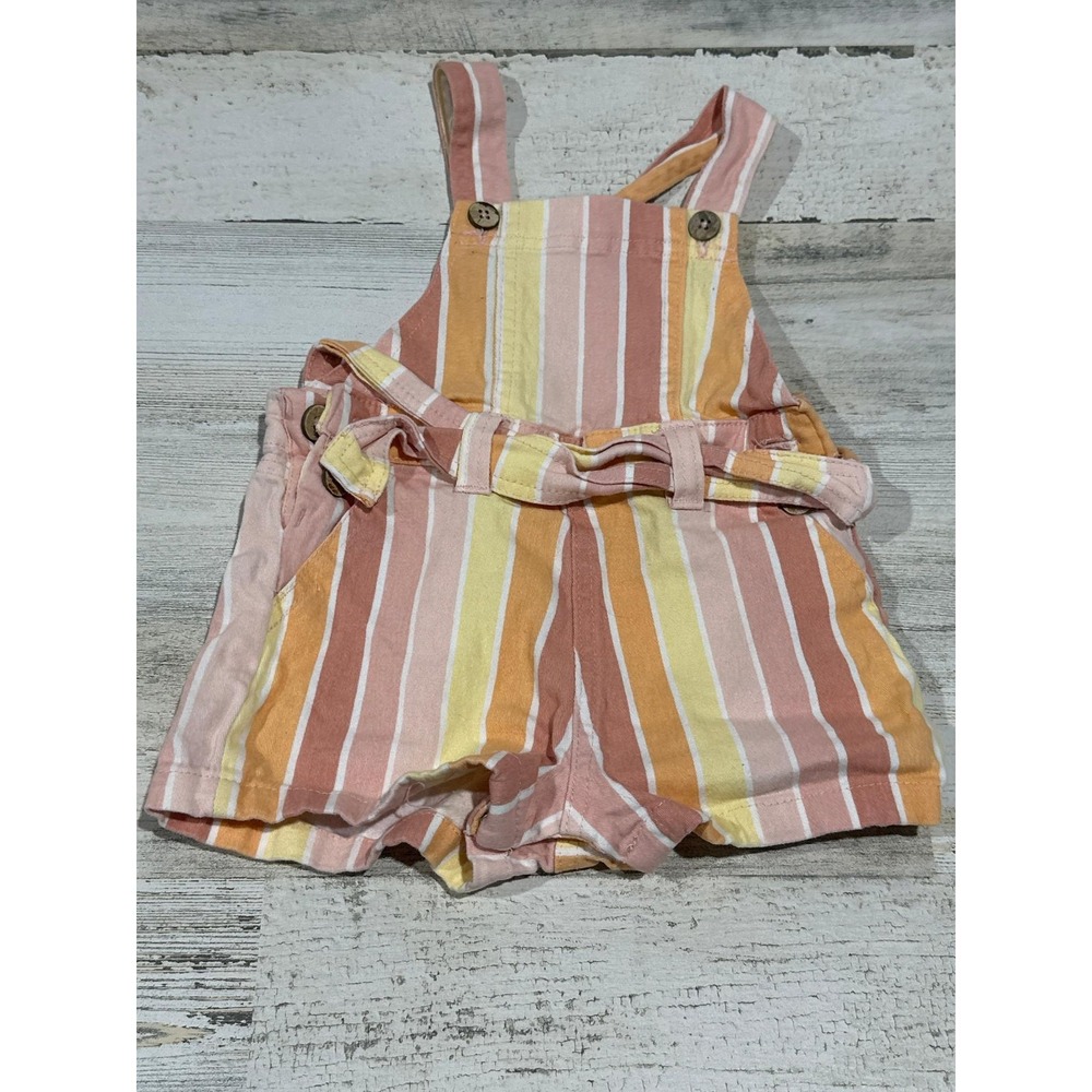 Jessica Simpson Striped Overall Romper Girls 18M Pink Orange Sunset EUC